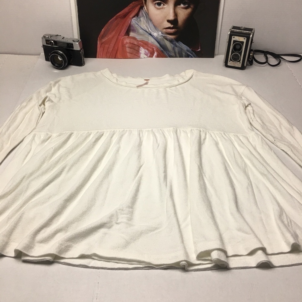 Free People Ivory Boho Peasant Top | Flowy Empire Waist · Cottagecore Romantic - Picture 3 of 11